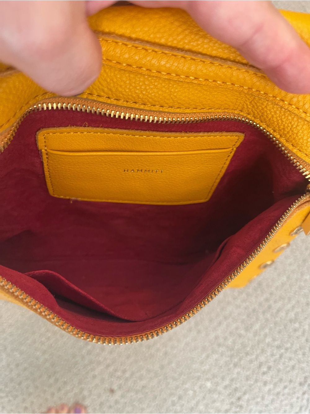 Hammitt Mustard Yellow Pebbled Leather Crossbody with Front Zip - Picture 4 of 5